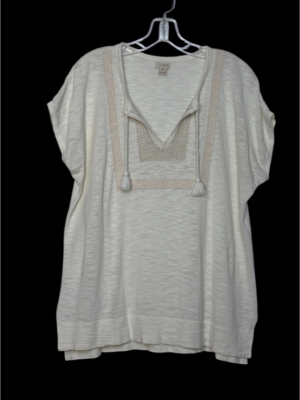 J. Crew Boho Cotton Embroidered Cap Sleeve Summer Top Cream Medium